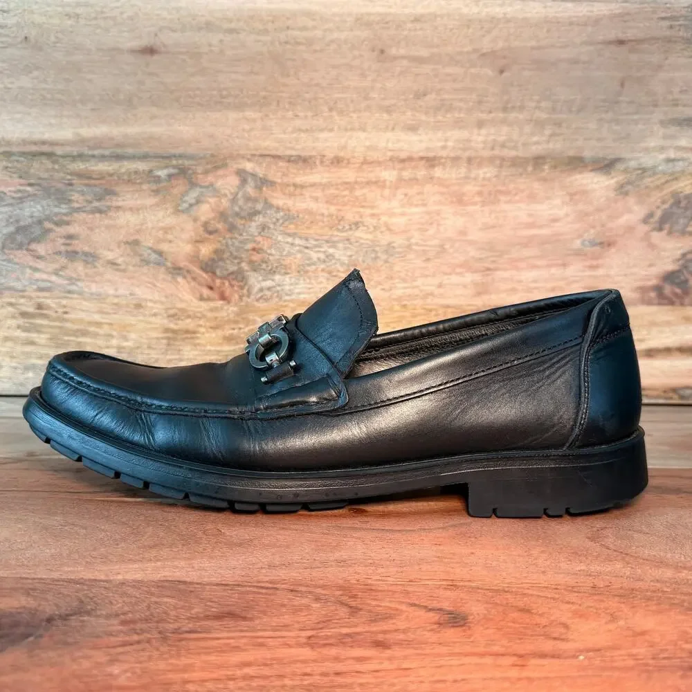 SALVATORE FERRAGAMO Men's US 9 - D Gancini Horsebit Master Black Leather Loafer